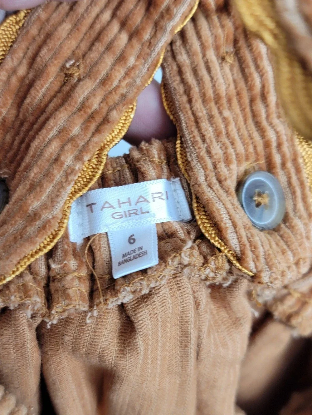 Tahari Girls 6 Carmel Brown Corduroy Pinafore Jumper Overall Dress Ric‎ Rac